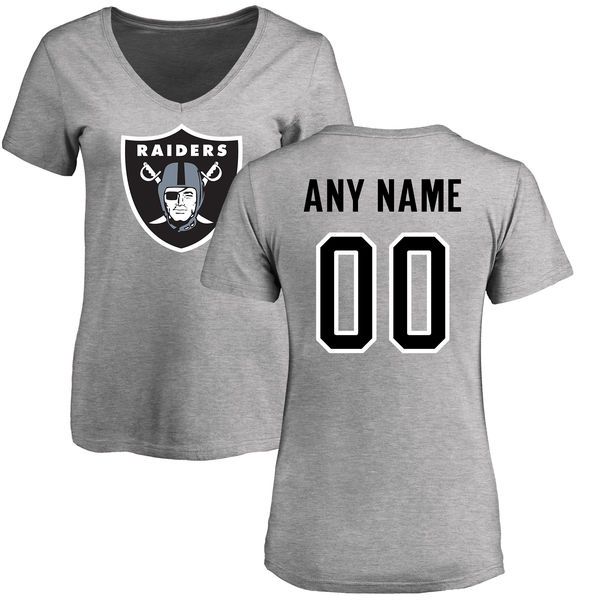 Women Oakland Raiders NFL Pro Line Ash Custom Name and Number Logo Slim Fit T-Shirt